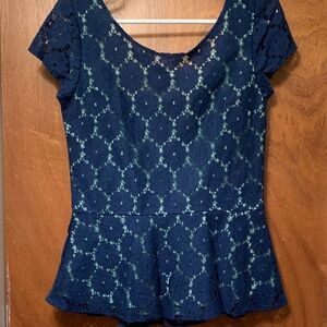Xhilaration Navy Lace Peplum Blouse